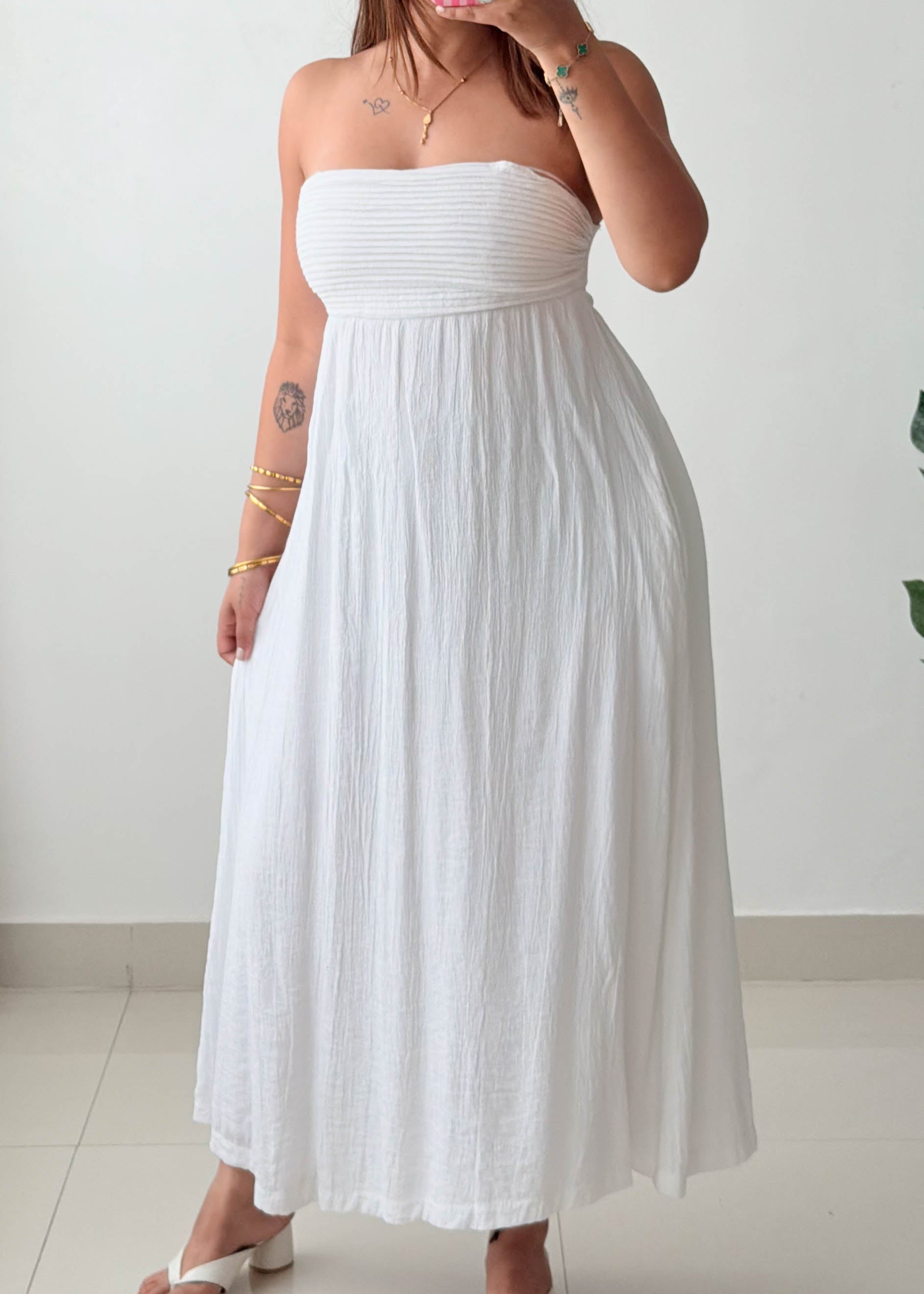 Size L White Smocked Maxi Dress