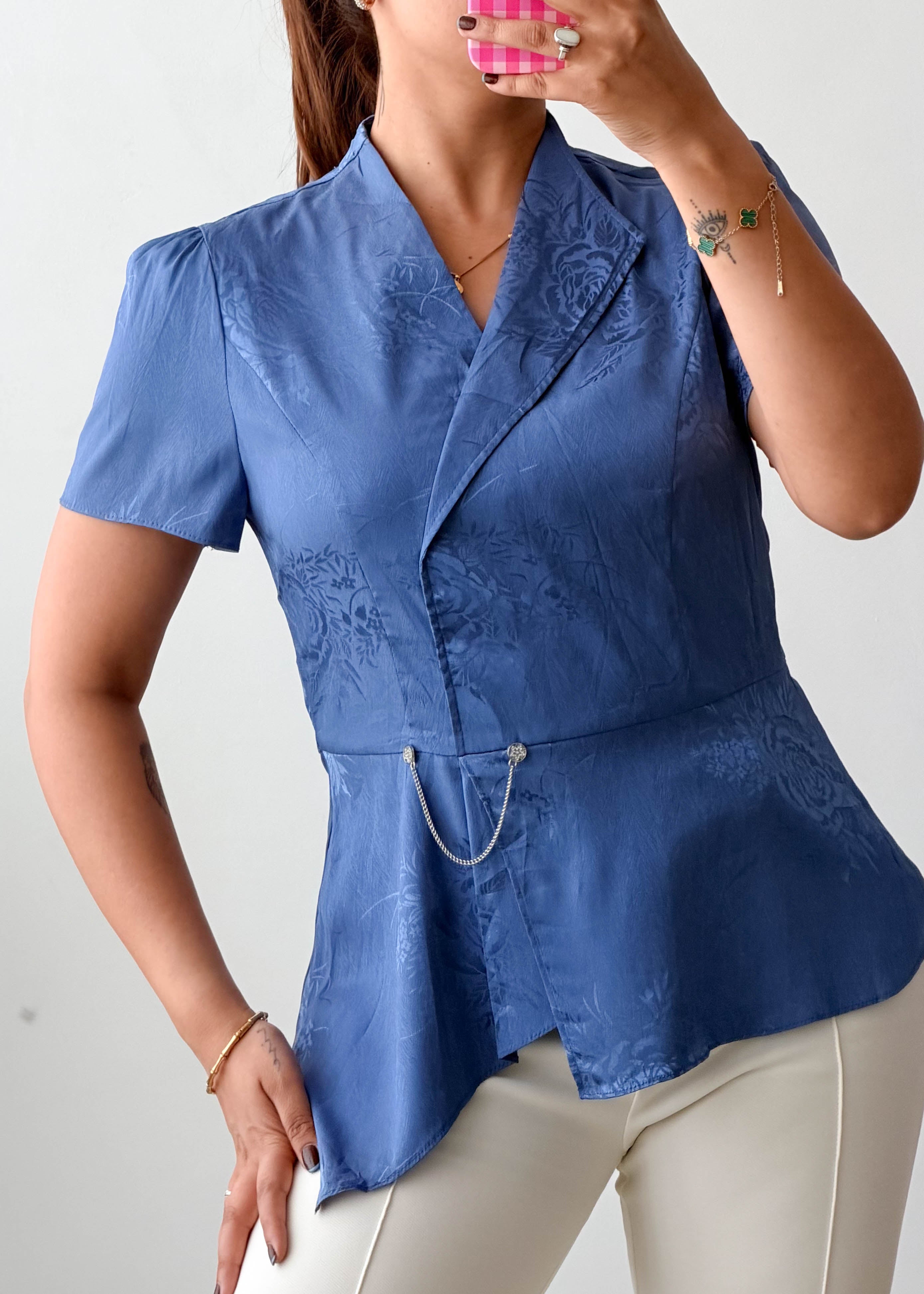 Size S-M Blue Peplum Wrap Top