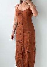 Size S Rust Printed Button-Front Maxi Dress