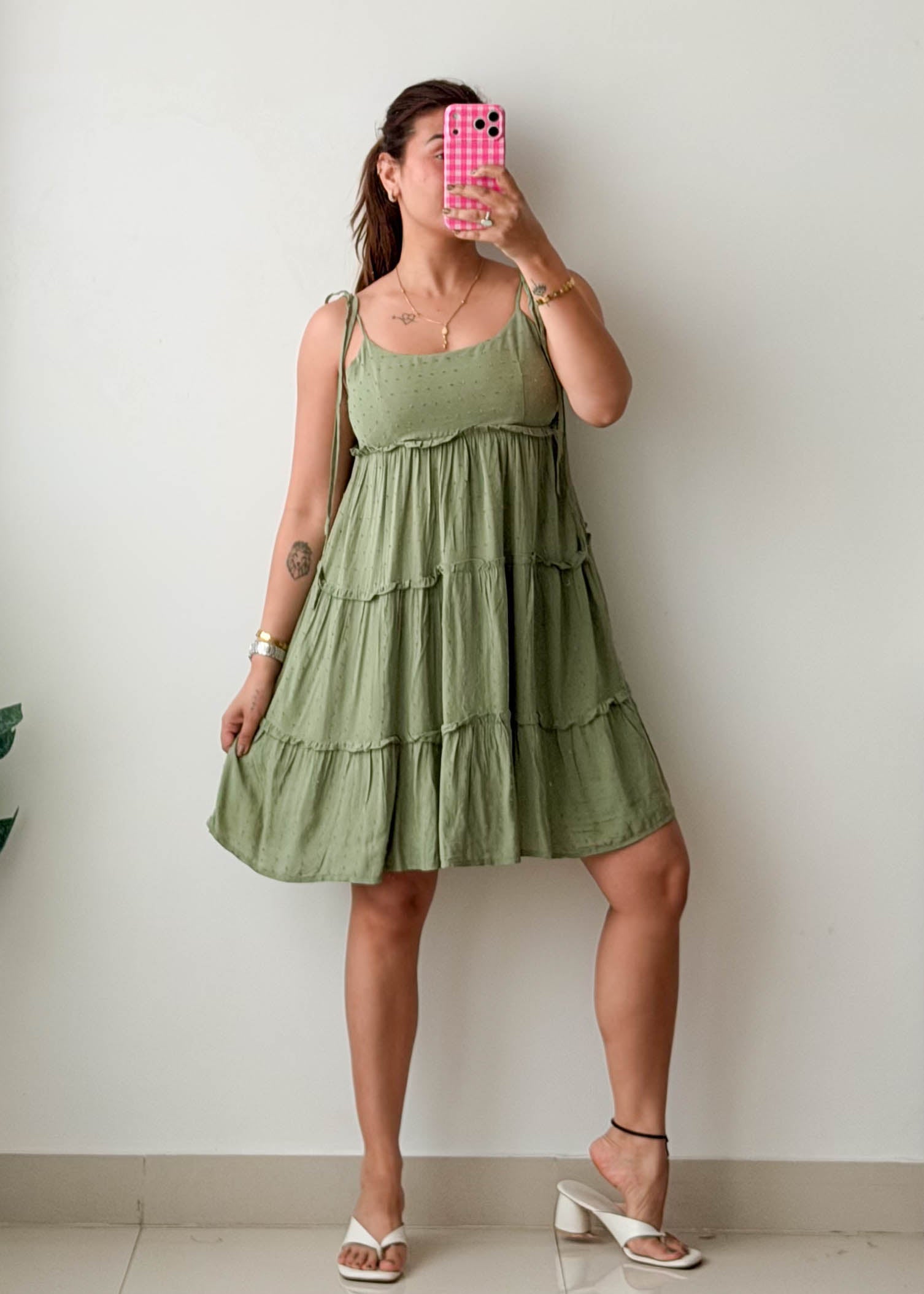 Size S-M Sage Green Tiered Mini Dress