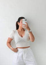 Size S-M White Puff Sleeve Wrap Top
