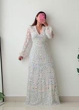 Size M-L White Embroidered Maxi Dress