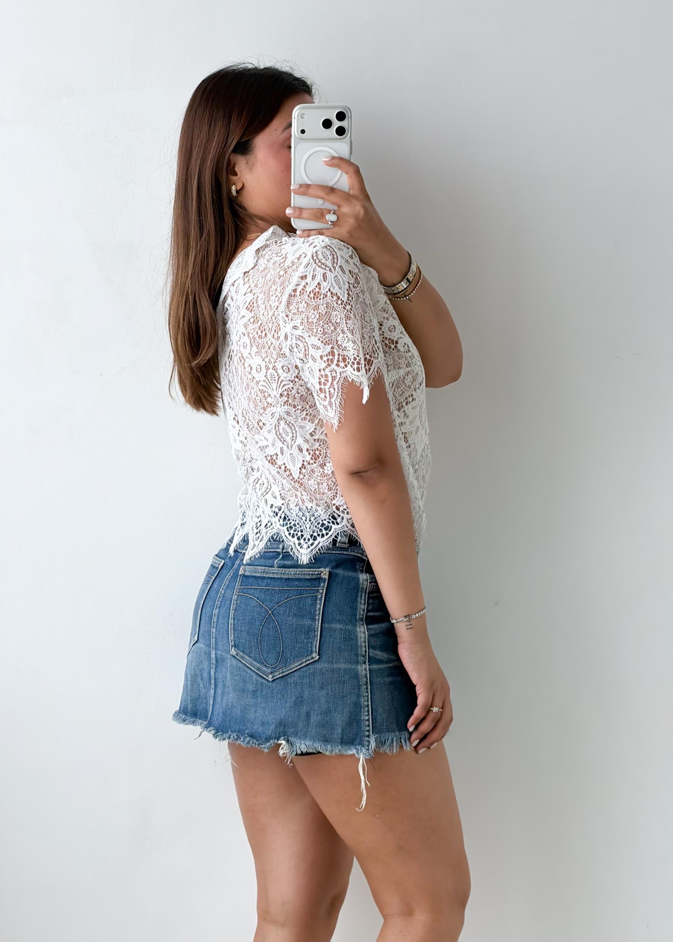 Size S-M White Floral Lace Top