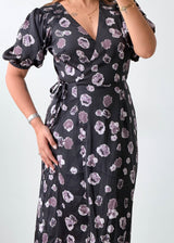 Size S-M Black Floral Printed Midi Dress