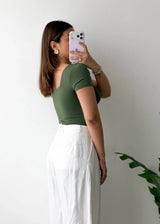 Size S, Olive Square Neck Half Sleeve Bodysuit