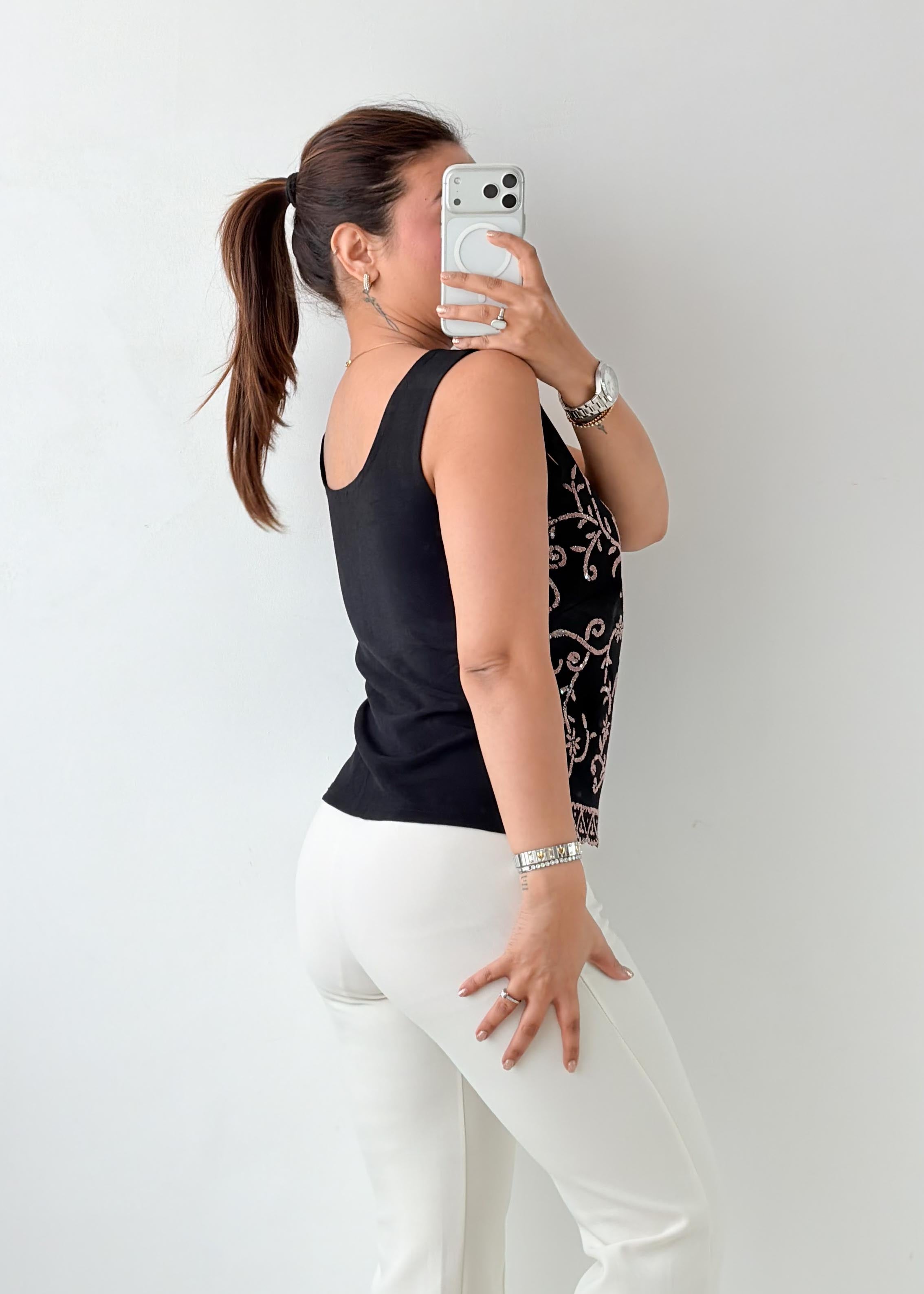 Size M-L Black Embroidered Tank Top