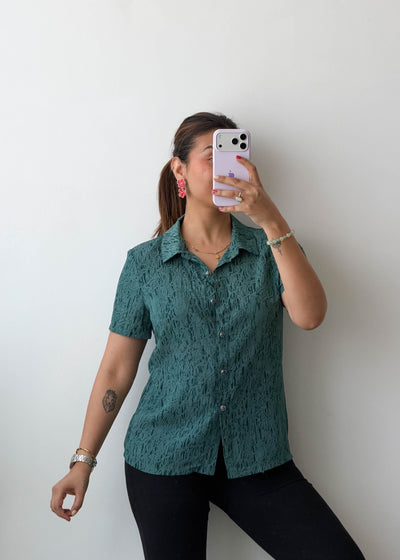 S-M Green Textured Viscose Crepe Shirt