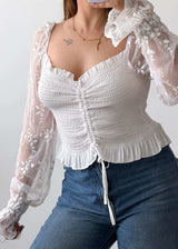Size M-L White Smocked Lace Top