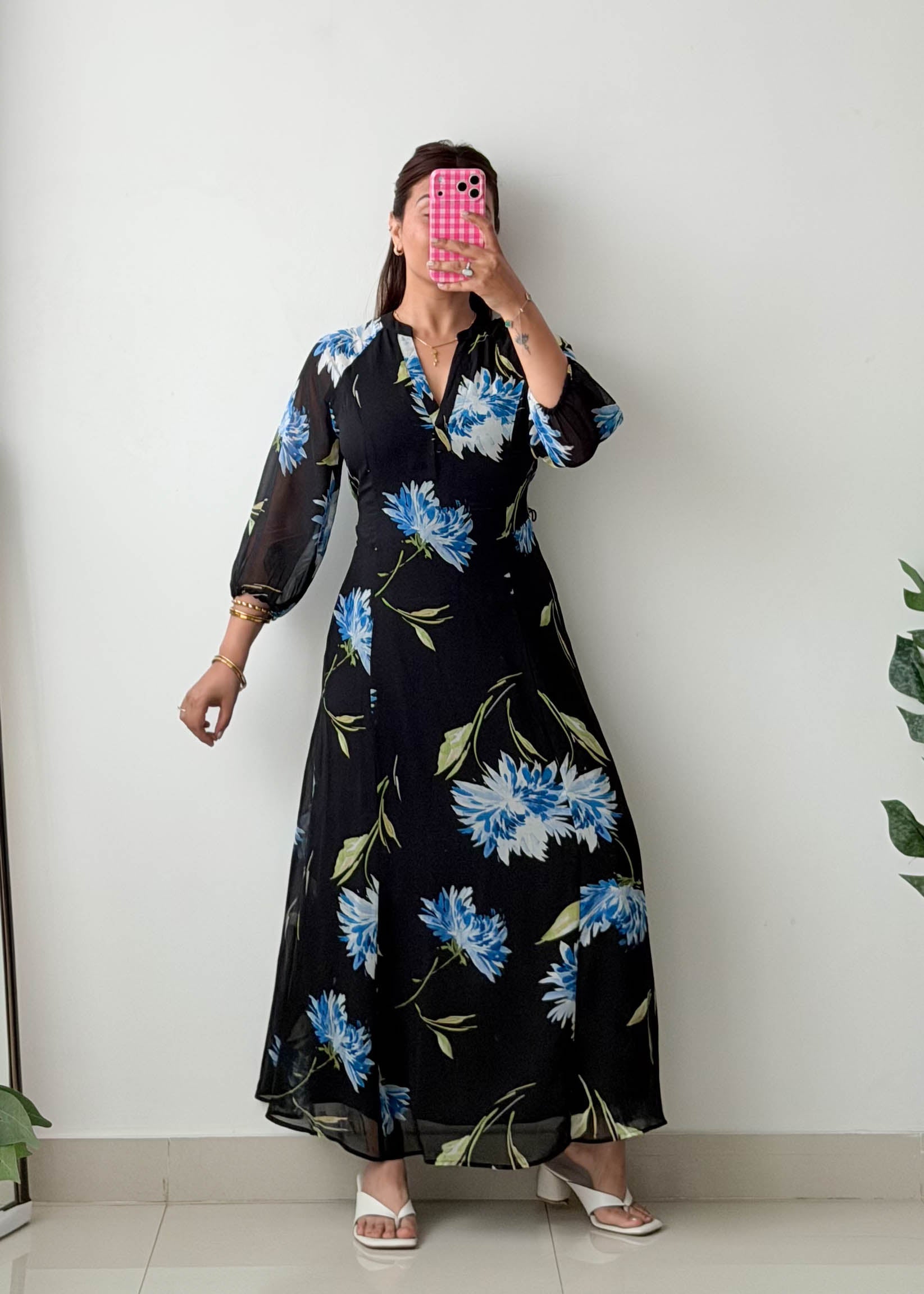 Size M Blue Floral Maxi Dress