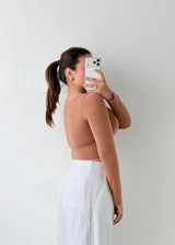 Size XS-S Camel Sweetheart Long Sleeve Top