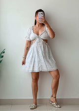 Size S-M White Textured Cut-Out Mini Dress