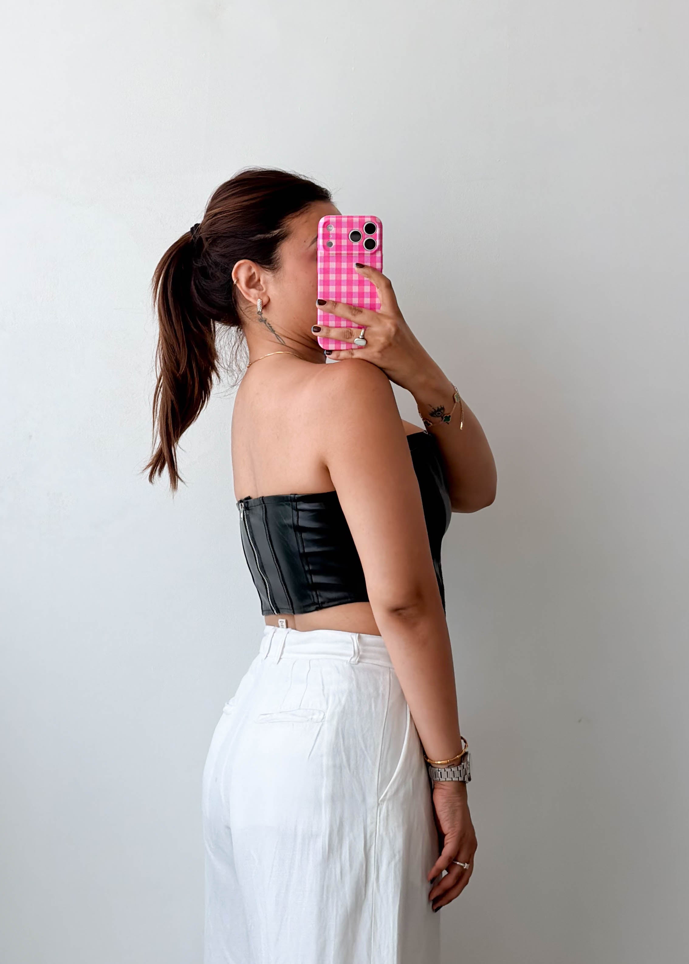 Size M Black Faux Leather Corset Top