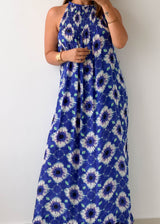 Size M-L Blue Floral Halter Maxi Dress