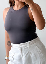 Size M Charcoal High Neck Sleeveless Bodysuit