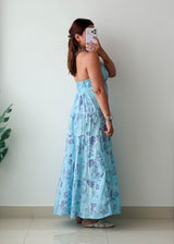 Size XS-S Sky Blue Paisley Halter Maxi Dress