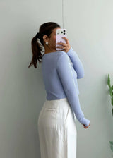 Size S-M, Light Blue Ribbed Long Sleeve Top - Closet by Payal
