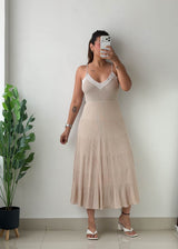 Size S-M Cream Pleated Knit Maxi Dress