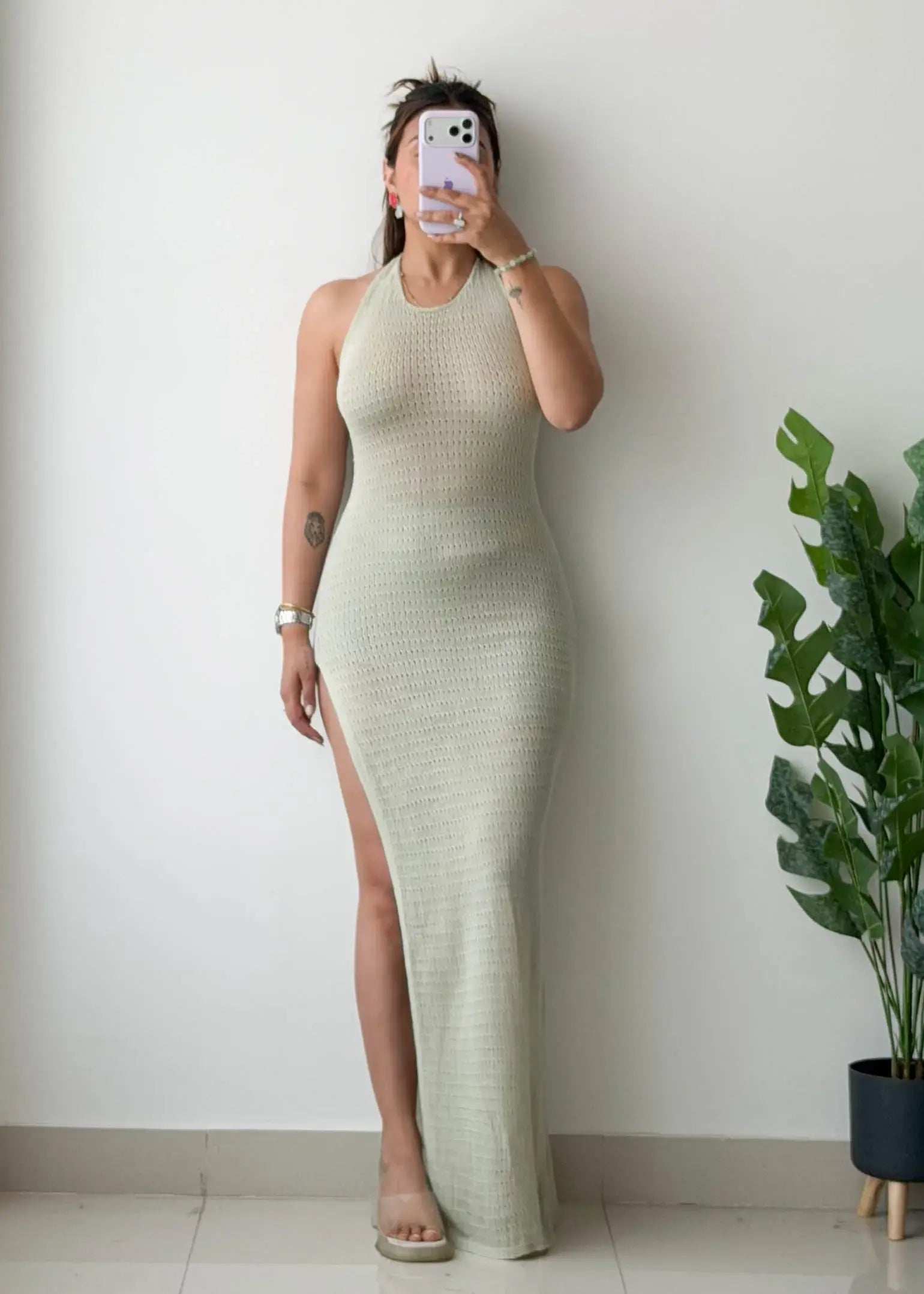 Size XS-S, Sage Green Crochet Maxi Dress