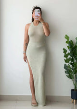 Size XS-S, Sage Green Crochet Maxi Dress