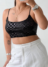 Size M Black Textured Crop Top