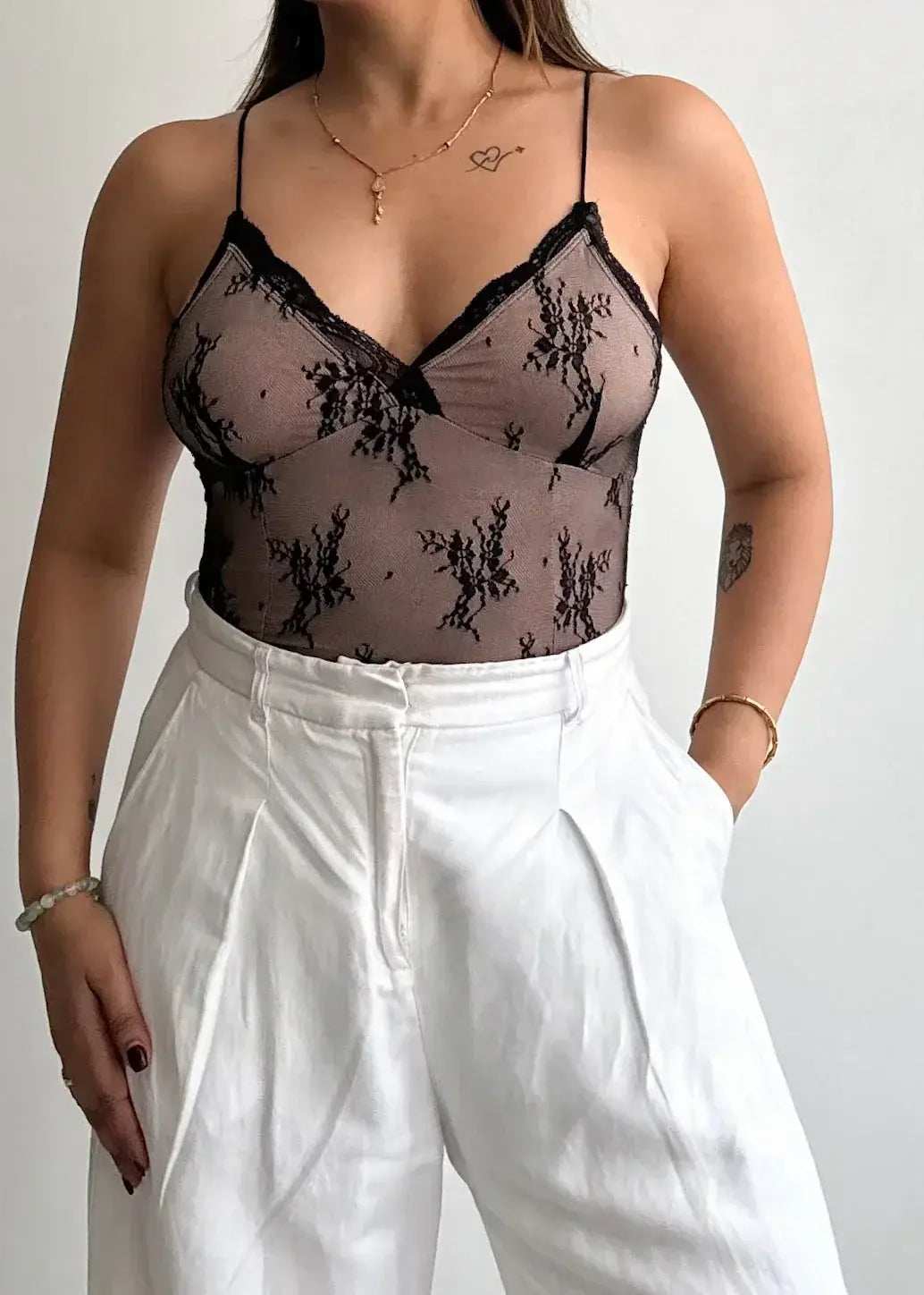 SIZE S-M, Printed Mesh With Lining BodySuit - Closet by Payal