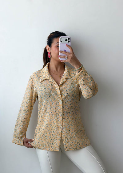 S-M Yellow Floral Cotton Voile Shirt