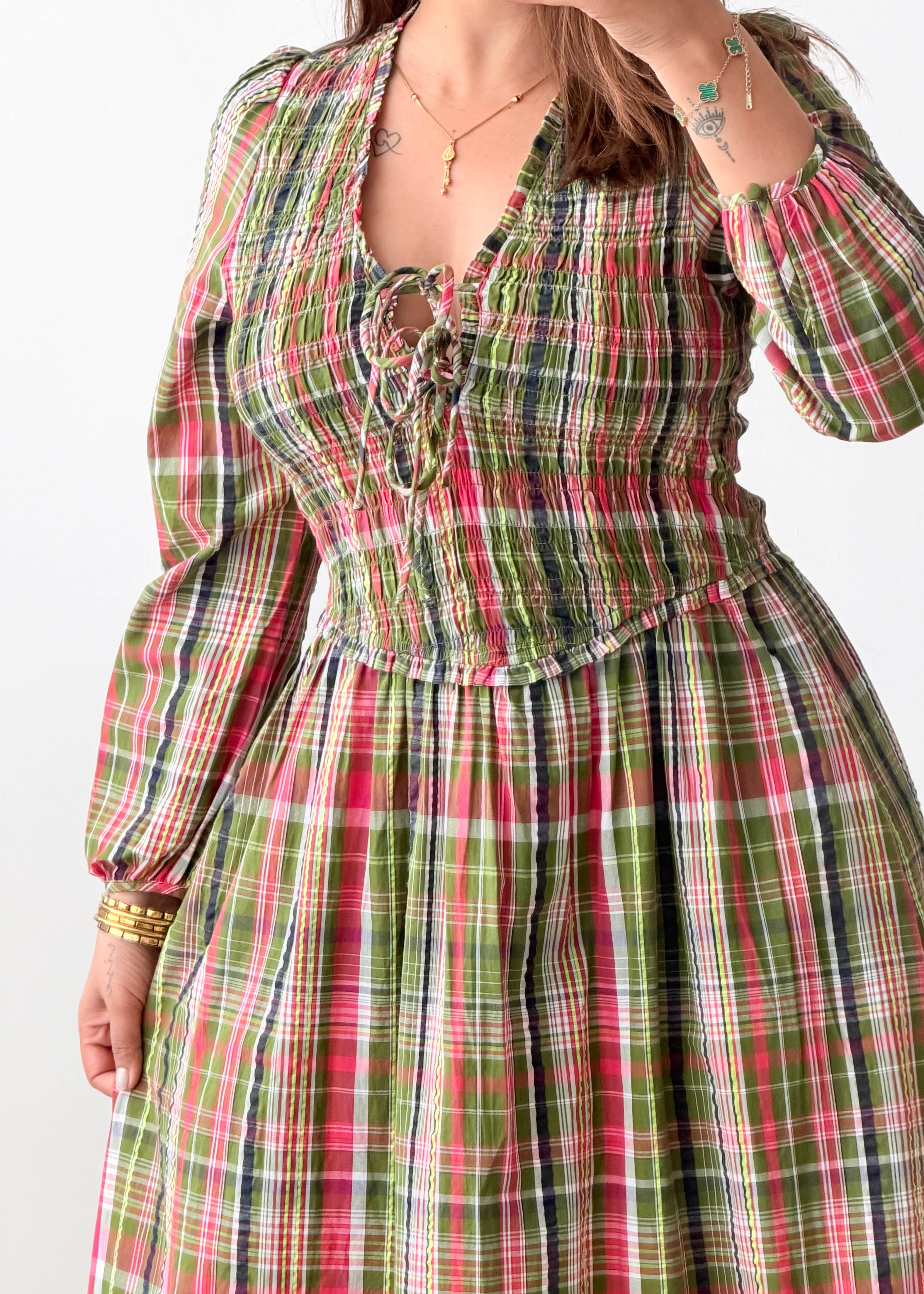 Size S-M / L-XL Plaid Maxi Dress
