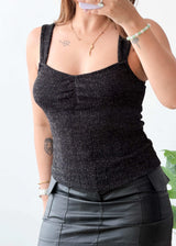 Size S-M, Black Square Neck Shimmer Top
