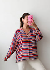 Size M-L Multicolor Striped Button-Down Shirt
