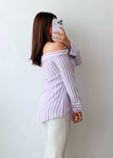 Size S Lilac Stripe Twist Front Shirt Top
