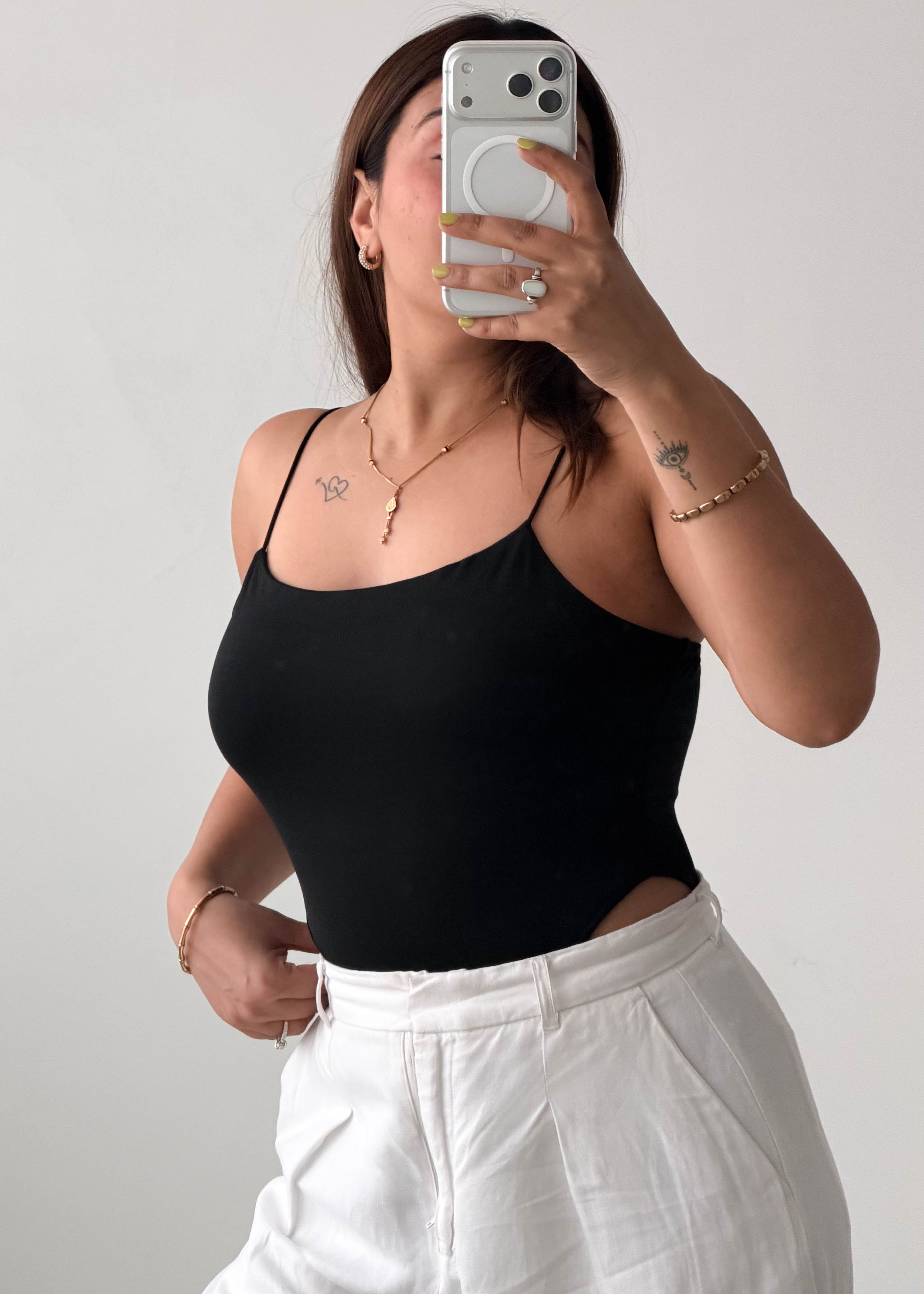 Size XS-S Black Basic Cami Bodysuit