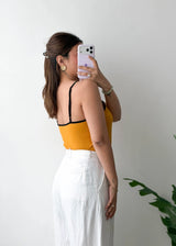 Size L-XL, Mustard Contrast Strap Camisole Bodysuit