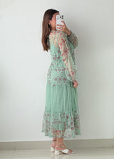 Size XL-2XL Mint Floral Mesh Maxi Dress