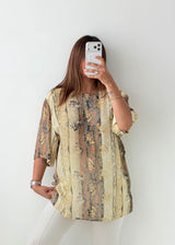 Size M Beige Abstract Print Tunic Top