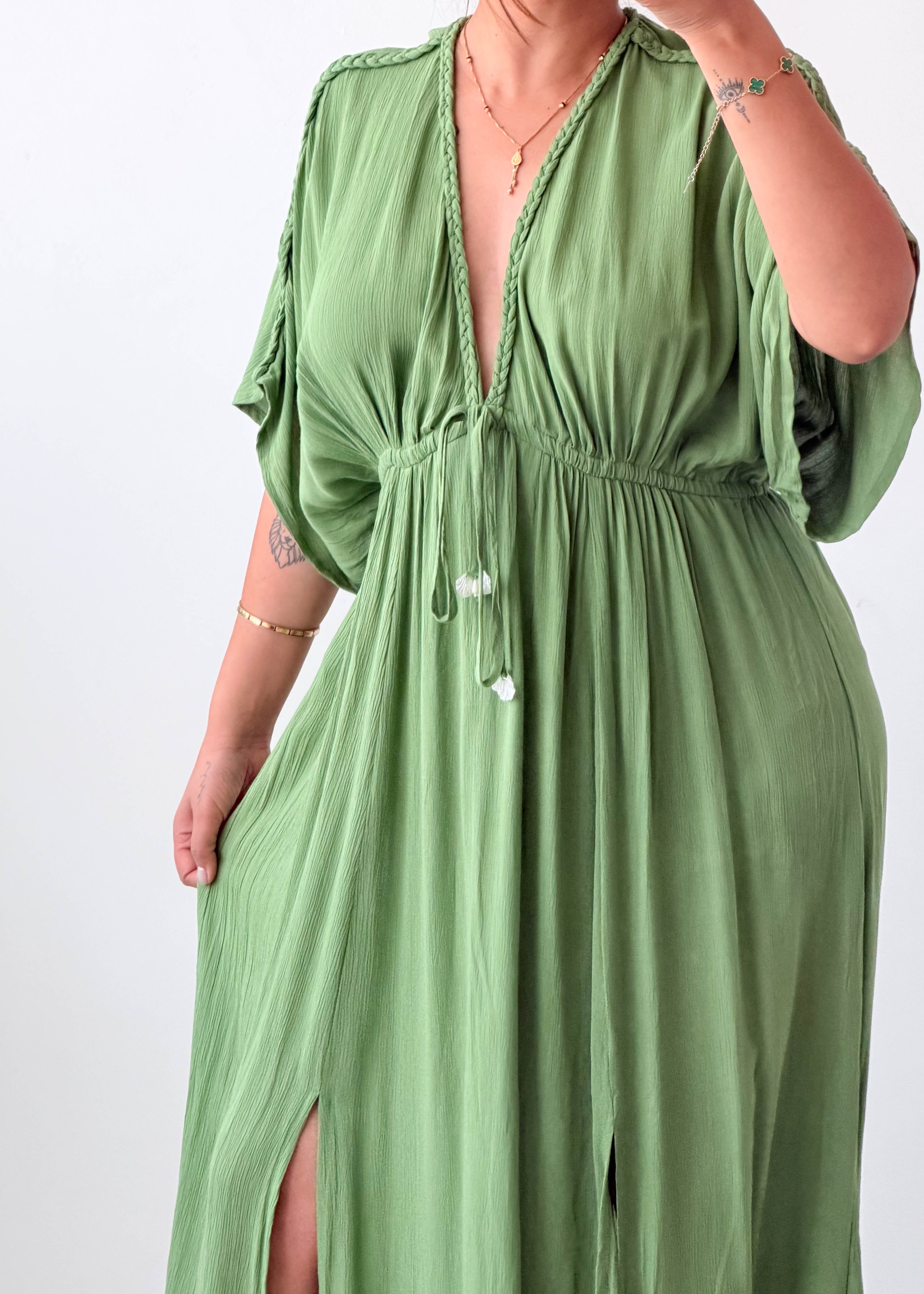 Size M-L Sage Green Drawstring Maxi Dress