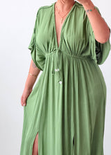 Size M-L Sage Green Drawstring Maxi Dress