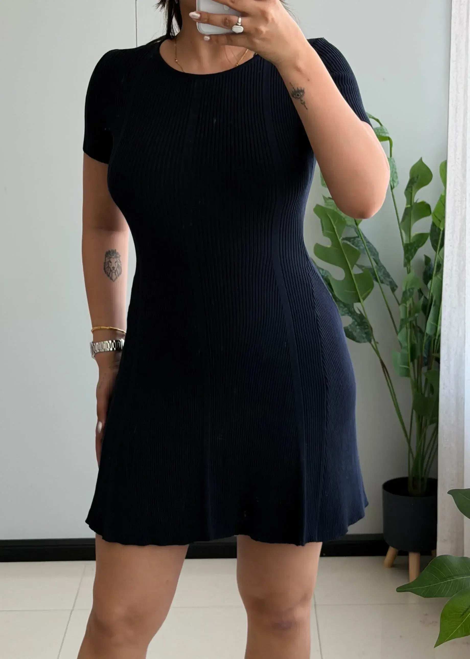 SIZE XS-S, Navy Ribbed A-Line Mini Dress - Closet by Payal