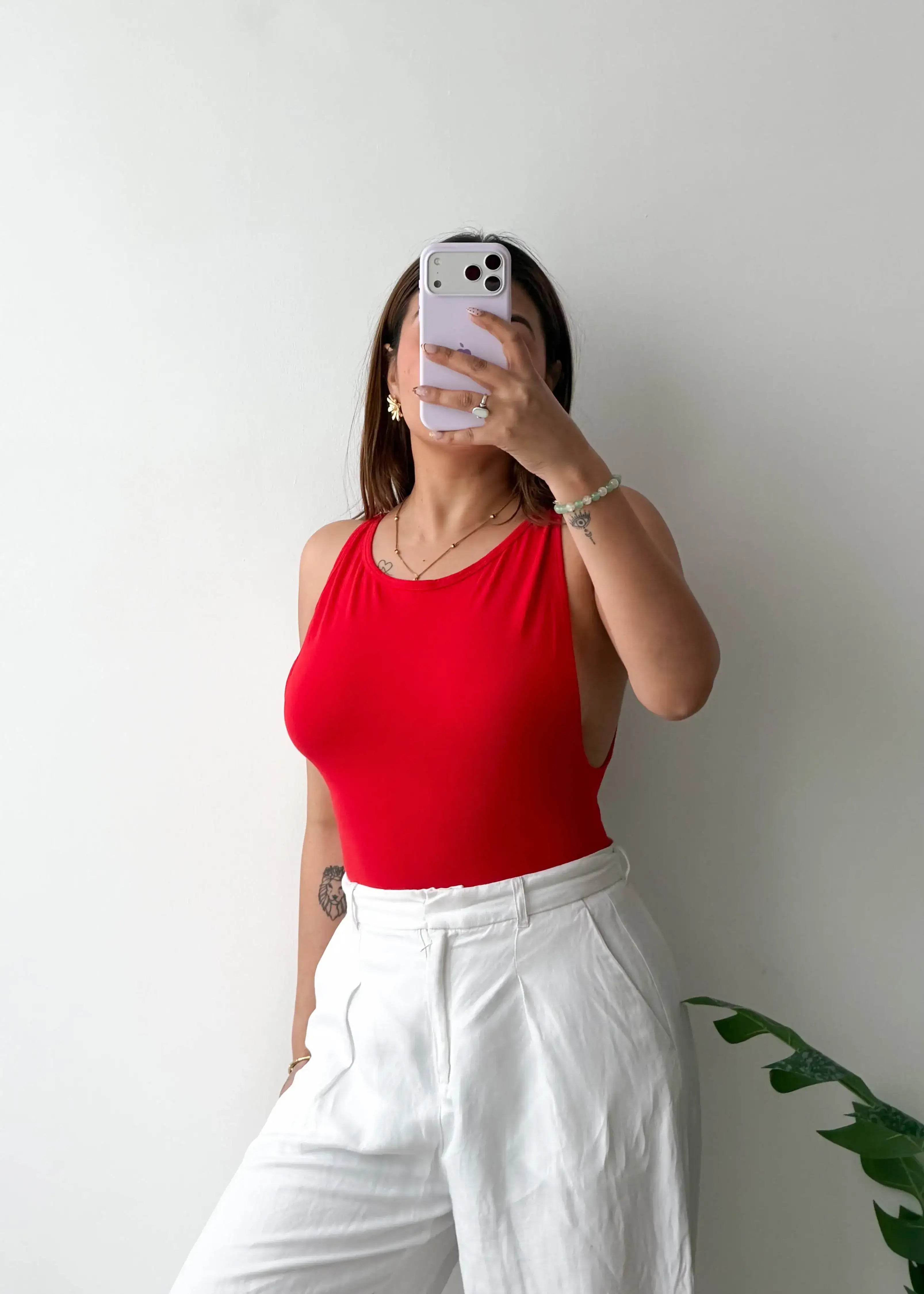 Size M, Red Backless Strap Bodysuit