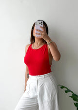Size M, Red Backless Strap Bodysuit