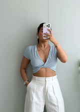 Size XS-S, Blue Twist Front Crop Top - Closet by Payal