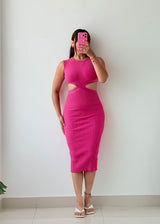 Size XS-S Pink Cut-Out Ribbed Midi Dress
