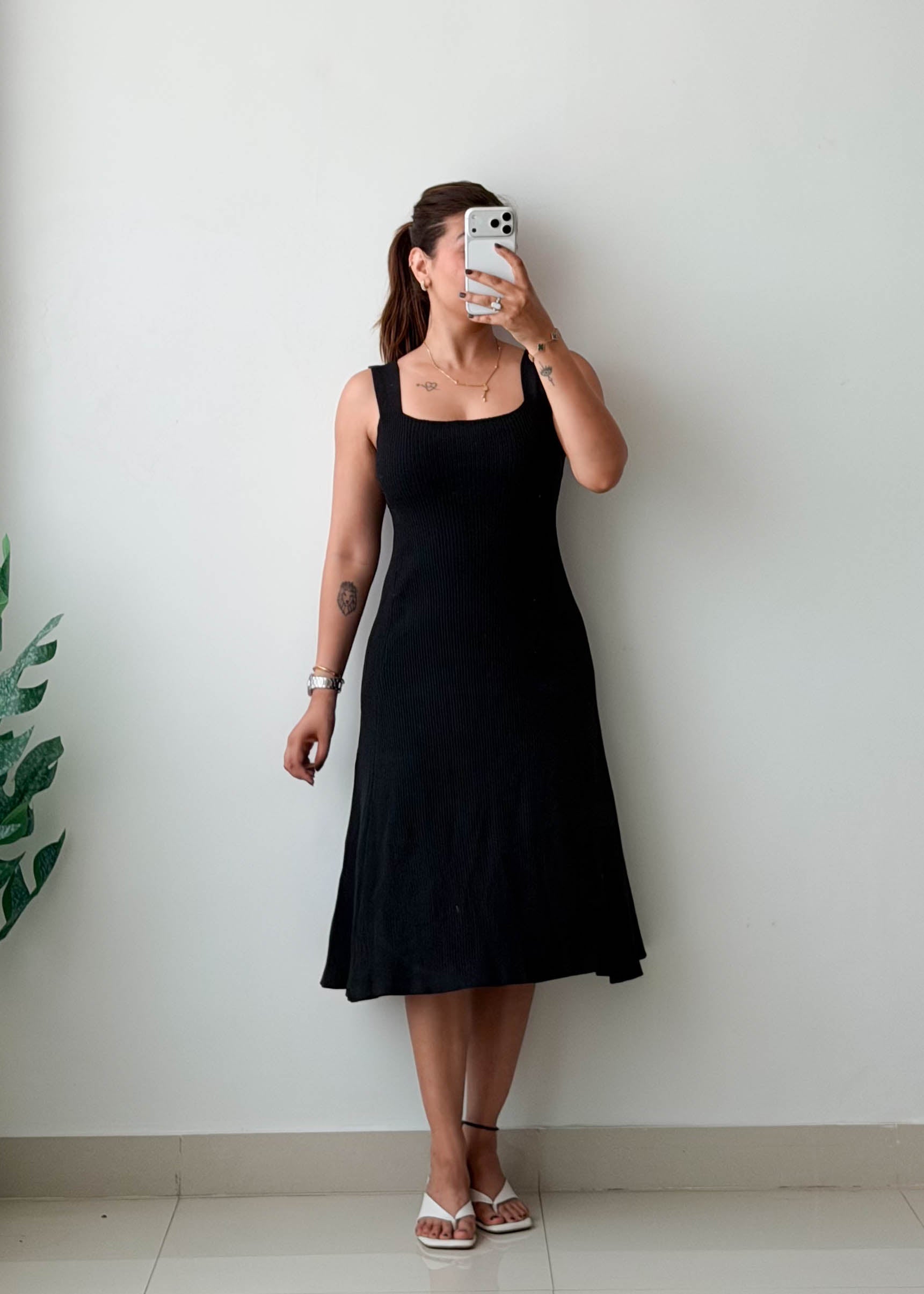 Size S-M Black Flared Ribbed Dress
