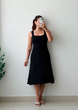 Size S-M Black Flared Ribbed Dress