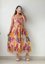 Size S-M Multicolor Floral Printed Midi Dress