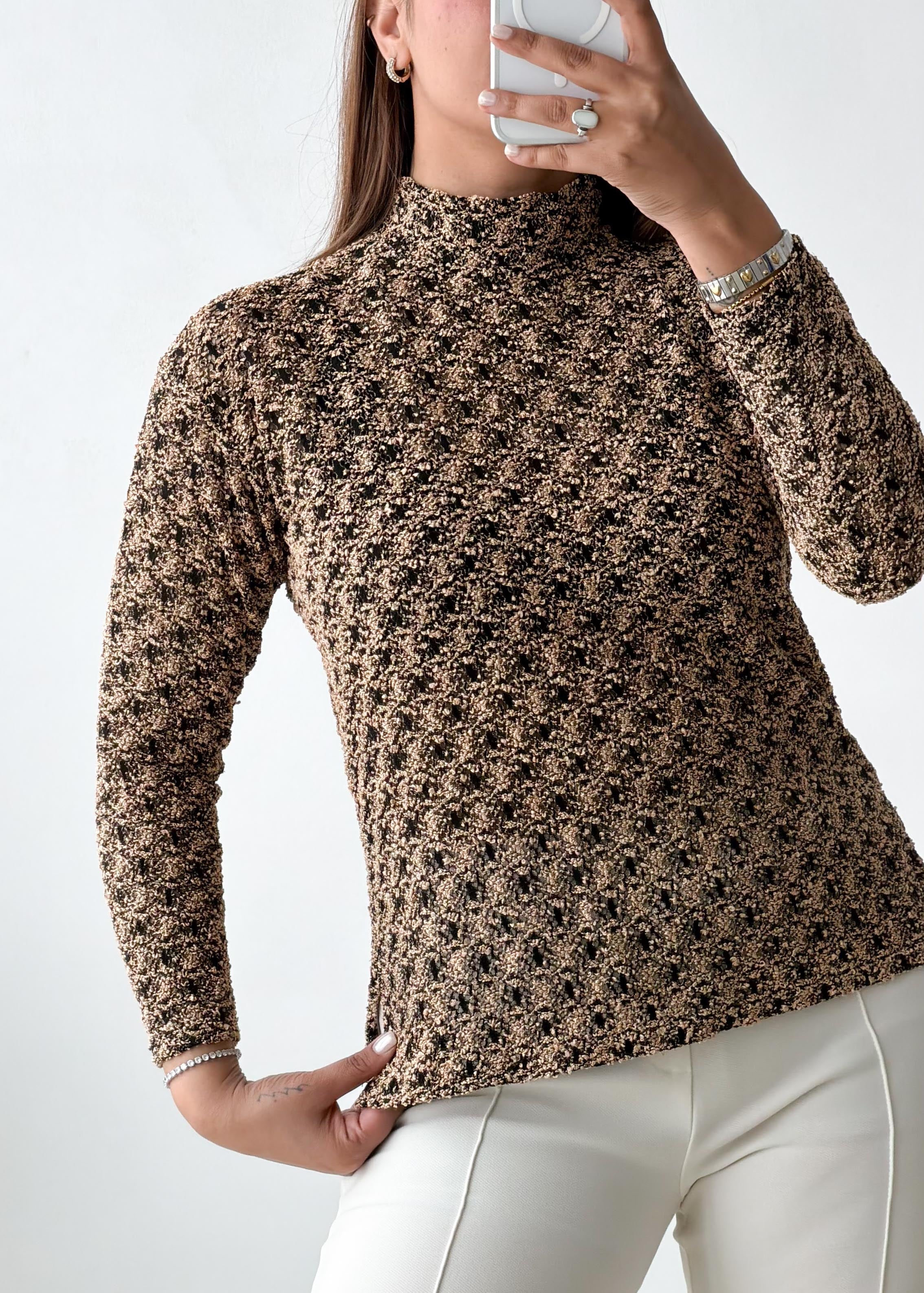 Size M-L Brown Floral High Neck Top