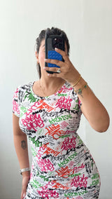 Size S-M White Floral Ruched Dress
