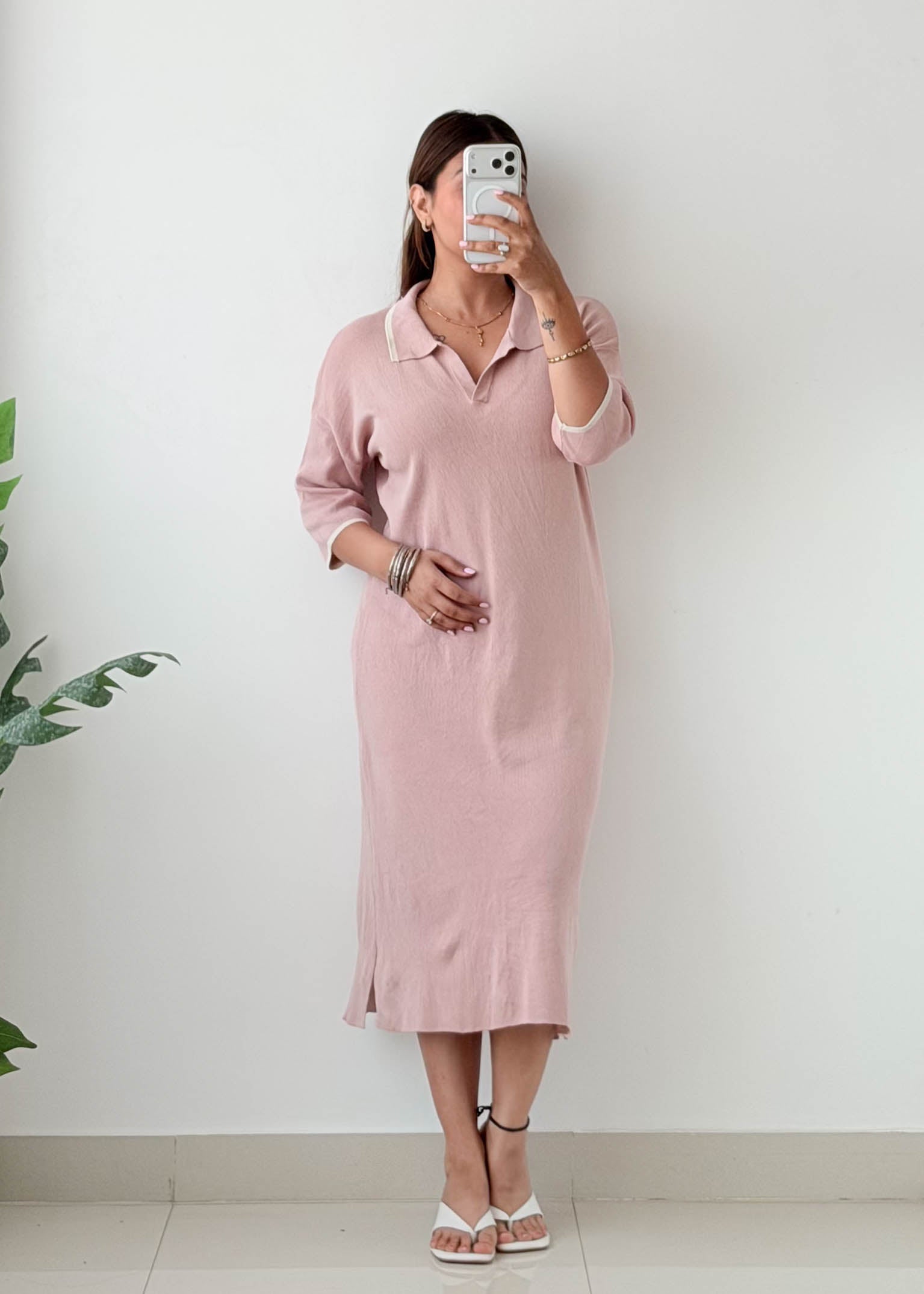Size XL-XXL Blush Pink Polo Knit Maxi Dress