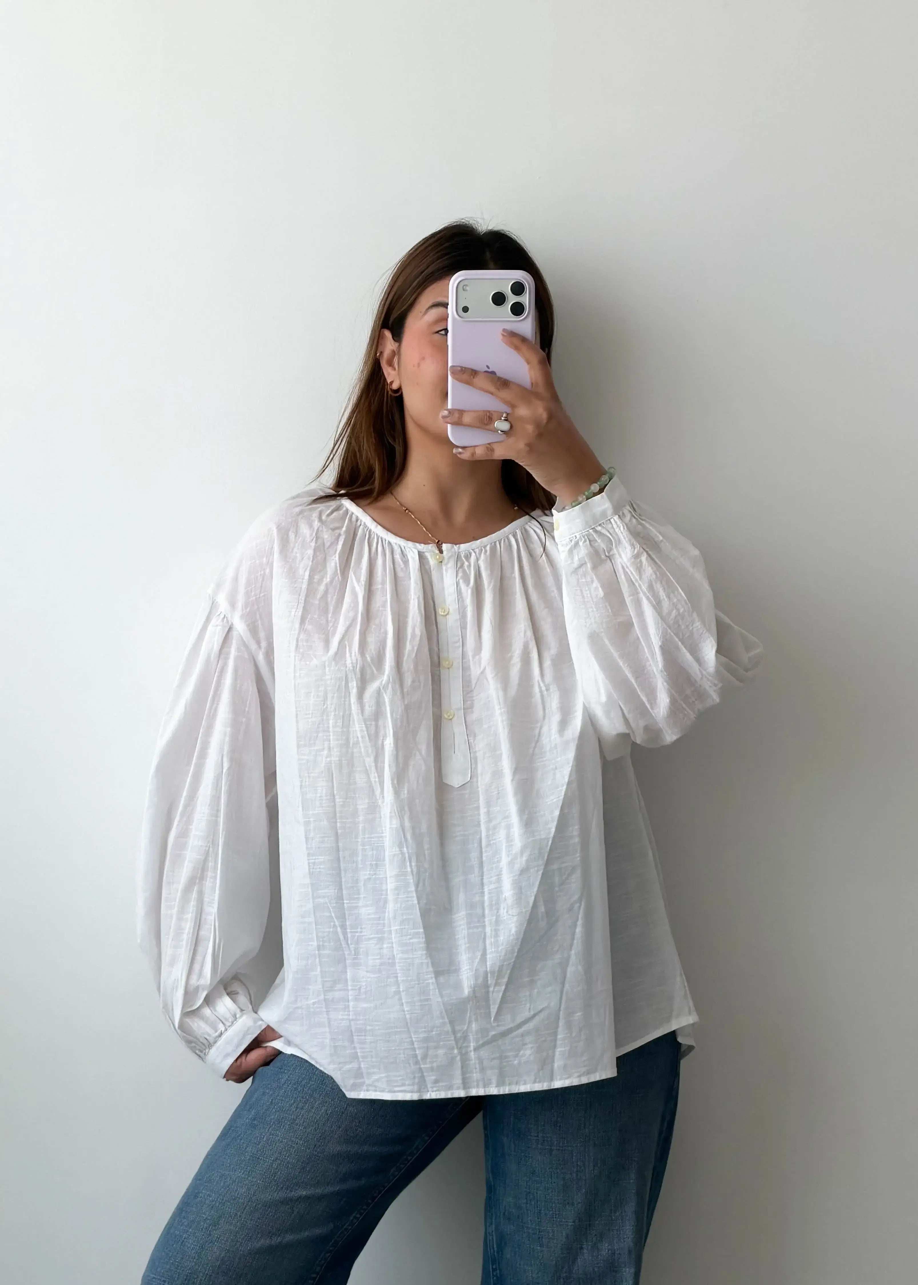 Size L-XL White Oversized Boho Top