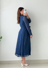 Size M-L Navy Blue Sheer Overlay Maxi Dress