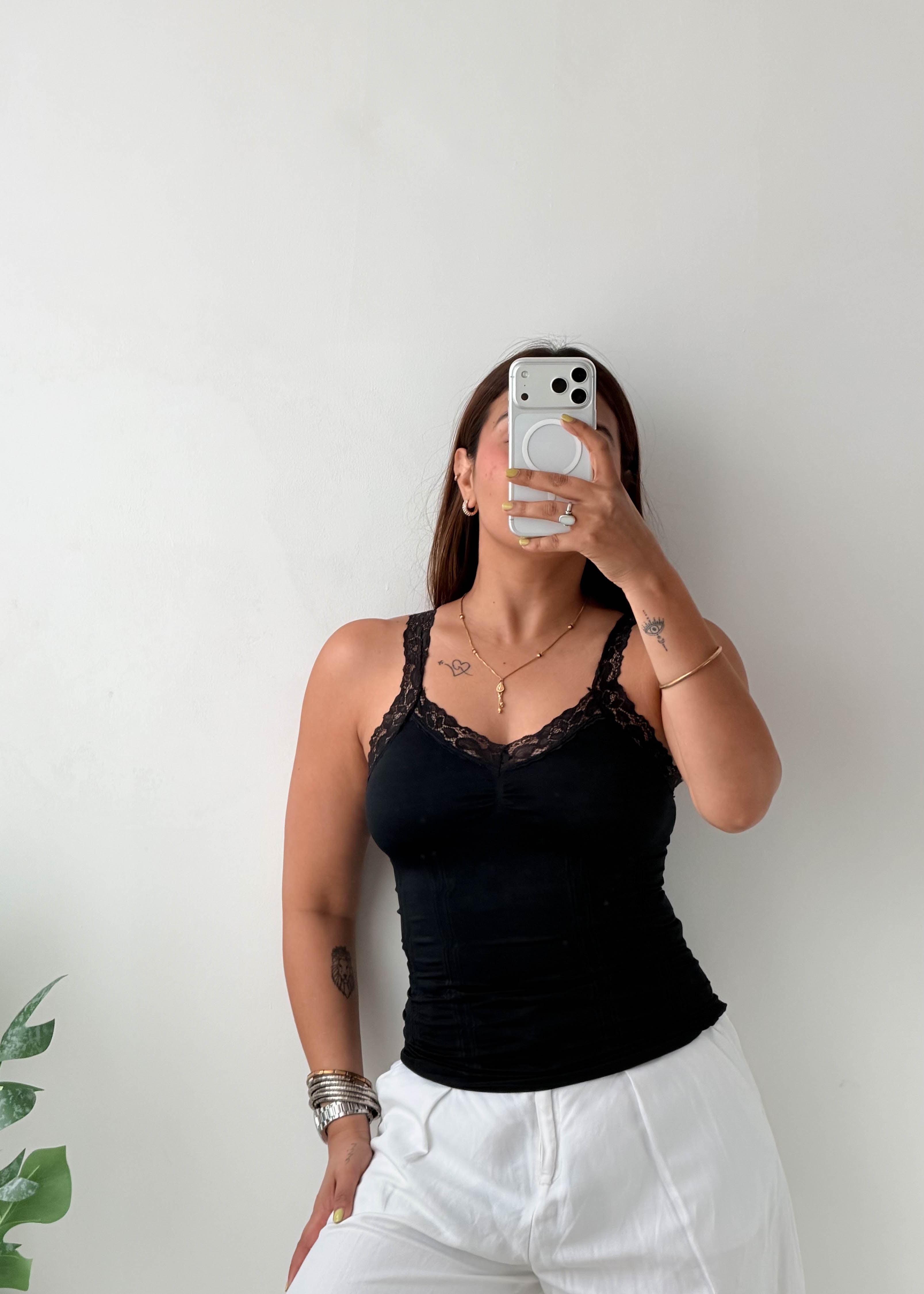 Size XS-S Black Lace Trim Tank Top